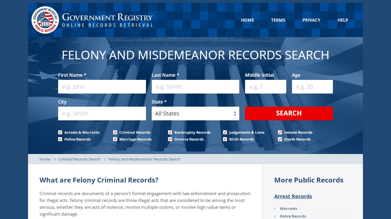 Felonies | Felonies in State | GovernmentRegistry.org